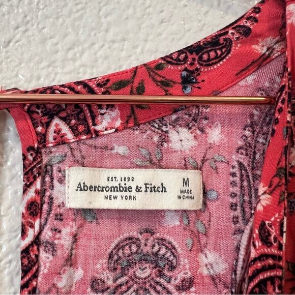 Abercrombie & Fitch paisley print long sleeve lace up romper red pink - Picture 4 of 5